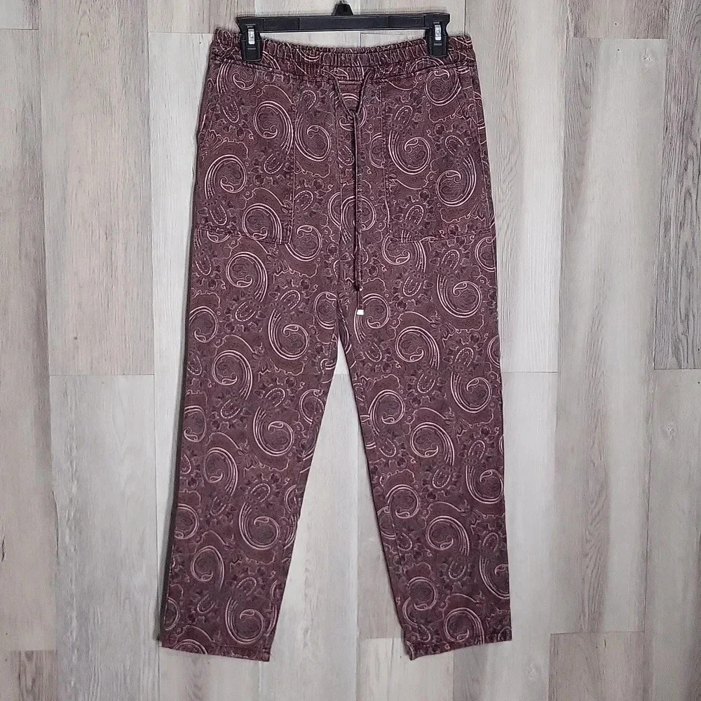 Zara Purple Paisley Elastic Waist Drawstring Casual Pants Womens‎ Size Small